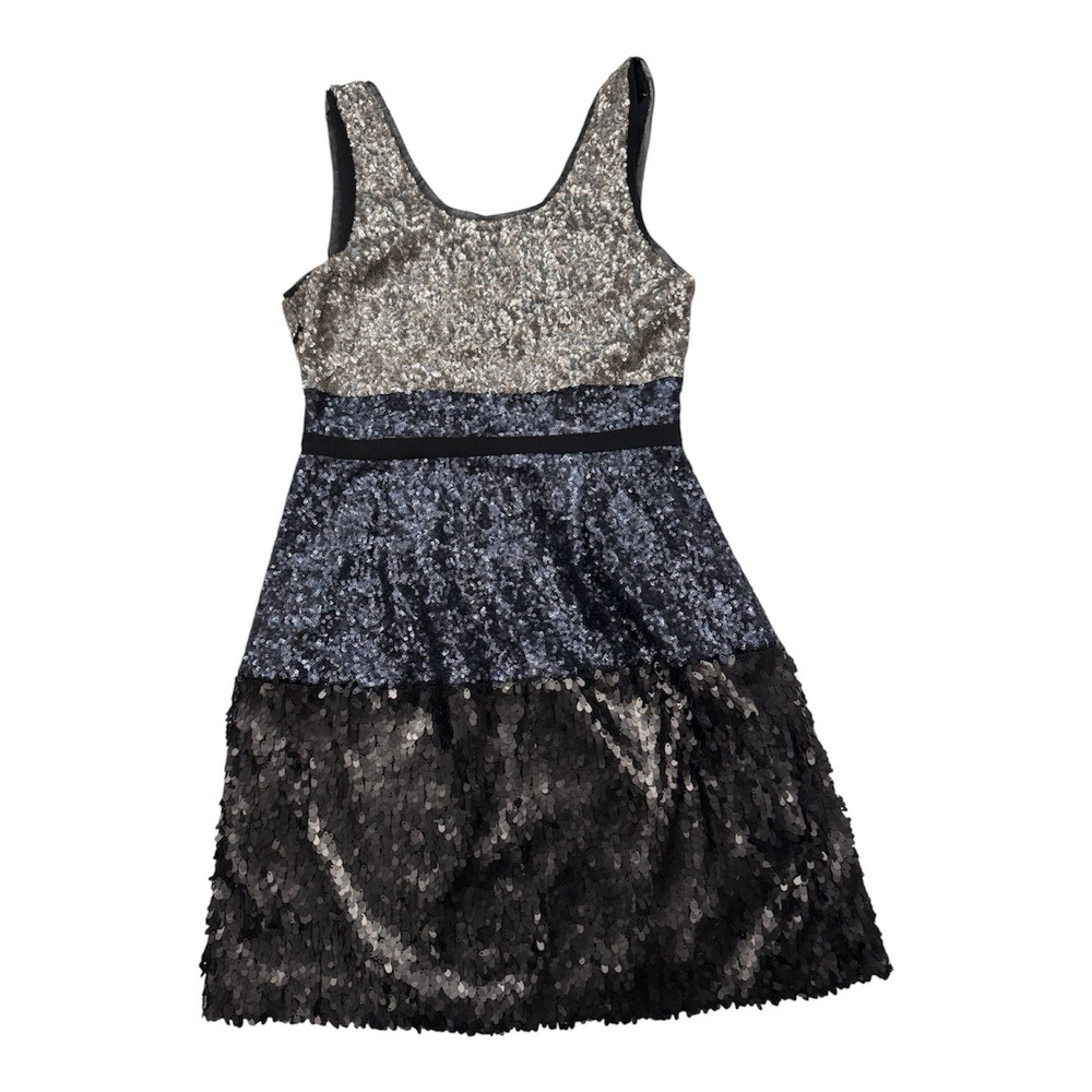 Madewell Sequin Dress Blue Blk Silver Color Block Party Tank Sz 2 PERFECT - Picture 3 of 5